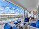 Inviting outdoor patio area with comfortable seating, overlooking the screened pool and beautiful landscaping at 1810 Caribbean View Ter, Kissimmee, FL 34747