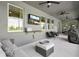 Comfortable screened patio featuring a TV, lounge seating, and grilling area for ultimate outdoor relaxation and entertainment at 1856 Castleton Dr, St Cloud, FL 34771