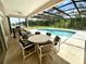 Covered pool patio complete with outdoor seating provides a comfortable spot for dining and enjoying the pool view at 2356 Chadwick Cir, Kissimmee, FL 34746