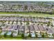 Aerial view featuring community homes with backyards, swimming pools, and solar panels, surrounded by lush landscaping at 331 Pendant Ct, Kissimmee, FL 34747