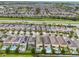 Aerial view featuring community homes with backyards, swimming pools, and solar panels, surrounded by lush landscaping at 331 Pendant Ct, Kissimmee, FL 34747