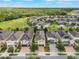 Beautiful aerial view of suburban homes with brick driveways, manicured lawns, and lush green trees at 331 Pendant Ct, Kissimmee, FL 34747