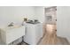 Functional laundry room with a utility sink and modern washer and dryer, blending utility with a clean, minimalist design at 5254 Mill Stream Dr, St Cloud, FL 34771
