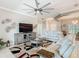 Spacious living room with modern decor and a large ceiling fan at 777 Glendora Road, Poinciana, FL 34759