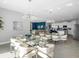 Open dining area with modern chandeliers and glass-top dining table, perfect for entertaining guests at 7802 Palmilla Ct, Reunion, FL 34747