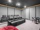 Home theater featuring a large screen, comfortable seating, and ambient lighting at 7802 Palmilla Ct, Reunion, FL 34747