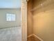 A walk-in closet with carpeted flooring and a hanging rack, with a view into a carpeted bedroom at 10746 Regent Square Dr # 1502, Orlando, FL 32825