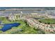 Scenic aerial view of a residential area featuring community lakes, lush greenery, and a serene environment at 1101 Downswing Pl, Davenport, FL 33896