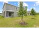 Large green backyard with newly planted trees and a covered patio at 212 Flag Lilly Ln, Umatilla, FL 32784