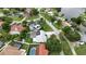 Neighborhood aerial view showcasing lush greenery, a nearby lake, and screened pools at 4407 Lake Trudy Dr, St Cloud, FL 34769