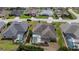 Aerial view showcasing a home with a screened pool alongside neighboring residences in the community at 458 Moscato Dr, Davenport, FL 33897