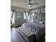 Stylish bedroom boasts a tufted headboard, modern furniture, ceiling fan and two windows for ample natural light at 585 Lucerne Blvd, Winter Haven, FL 33881