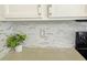 Close-up of kitchen backsplash and countertops, with plant and electric outlets at 585 Lucerne Blvd, Winter Haven, FL 33881