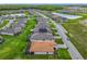 Picturesque aerial view of a community featuring lakes, lush green spaces, and well-maintained homes under a clear sky at 605 San Augusto Dr, Kissimmee, FL 34759