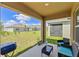 Covered patio area with furniture overlooking a spacious backyard and neighboring houses at 1102 Tupelo Trl, Haines City, FL 33844