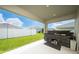 Beautiful outdoor kitchen under a covered patio, perfect for entertaining and enjoying the backyard at 1719 Daystar Dr, Haines City, FL 33844