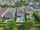 A serene aerial view of homes with pools, lush landscaping, and verdant greenery at 551 Lasso Dr, Kissimmee, FL 34747