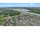 This aerial view shows a community with homes and nearby commercial development at 551 Lasso Dr, Kissimmee, FL 34747
