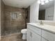 Updated bathroom featuring a modern vanity and sleek, tiled walk-in shower at 793 N Kentucky Ave, Umatilla, FL 32784