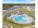 Aerial view of a community pool with lounge chairs and palm trees surrounded by homes and green space at 1016 Cascade Dr, Davenport, FL 33837