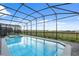 Outdoor living space featuring a screened-in pool and spa with a sprawling view and ample space for recreation at 2176 Lelani Cir, Davenport, FL 33897