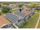 Aerial view of neighborhood homes featuring pools enclosed by screens, and solar panels on some roofs at 2685 Oneida Loop, Kissimmee, FL 34747