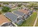 Aerial view of neighborhood homes featuring pools enclosed by screens, and solar panels on some roofs at 2685 Oneida Loop, Kissimmee, FL 34747