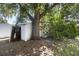 A view of the shed in the backyard with mature trees and plants nearby at 4215 Red Bird Ave, St Cloud, FL 34772