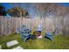Backyard features a cozy firepit area with Adirondack chairs on a manicured lawn at 1375 Springfield St, Kissimmee, FL 34744
