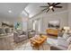 Inviting living room with vaulted ceilings, modern furniture, and natural light, creating a cozy atmosphere at 14639 Musket Fire Ln, Orlando, FL 32837