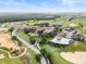 Aerial view of the neighborhood showcasing a community pool and meticulously landscaped common areas at 16049 Volterra Pt, Bella Collina, FL 34756