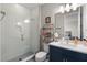 Contemporary bathroom with a glass-enclosed shower and stylish vanity at 16049 Volterra Pt, Bella Collina, FL 34756