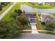 Aerial view of property featuring lush landscaping and a serene pond at 2503 Calla Lily Cv, Kissimmee, FL 34758