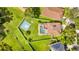 Overhead view of backyard featuring a pool and basketball court on a well-maintained lawn at 2722 Corybrooke Ln, Kissimmee, FL 34744