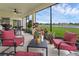 Covered outdoor patio with comfortable seating, plants and tranquil view of the lake at 3617 Northwoods Dr, Kissimmee, FL 34746