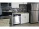 Modern kitchen featuring stainless steel appliances, white cabinets, and tile backsplash at 5144 Picadilly Circus Ct # 2, Orlando, FL 32839