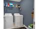 Convenient laundry room with a washer, dryer, and shelving for storage at 5225 Tuscany Ln, Davenport, FL 33897