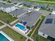 Aerial view of home showcasing a private backyard pool and patio area, surrounded by a white fence at 757 Citrus Reserve Blvd, Davenport, FL 33837