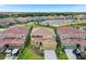 A birds eye view of a neighborhood showcasing the home's position with a new development, and lush greenery at 7622 Oakmoss Loop, Davenport, FL 33837