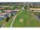 Overhead shot of a meticulously maintained golf course with lush greenery and beautifully landscaped surroundings in a planned community at 8947 Stinger Dr, Davenport, FL 33896
