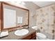 Bathroom featuring a modern sink, decorative mirror and a shower with decorative shower curtain at 166 Paradise Island Dr, Haines City, FL 33844