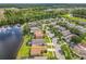 An aerial view of a peaceful suburban neighborhood with a pond and lush green trees at 2054 Hammock Moss Dr, Orlando, FL 32820