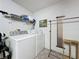 Laundry room featuring a washer, dryer, shelving, and storage for laundry supplies at 2649 Hemingway Ave, Haines City, FL 33844