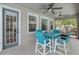 Covered patio featuring a blue table and chairs with ceiling fans to keep you cool at 3310 Cat Brier Trl, Harmony, FL 34773