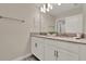 Bright bathroom with double sink vanity, neutral paint, and decor above countertop at 4981 Windermere Ave, Kissimmee, FL 34746