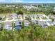 The backyard with a pool and screened enclosure creates a relaxing oasis surrounded by lush greenery and neighborhood views at 909 Troon Cir, Davenport, FL 33897