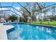 Beautiful backyard pool and spa under screened enclosure, providing a private outdoor retreat at 909 Troon Cir, Davenport, FL 33897