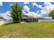 Backyard of home with manicured lawn and white fence at 138 Hidden Pointe Ln, Groveland, FL 34736