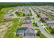 Neighborhood aerial view showing houses with solar panels and screened in pools at 209 Willow Bend Dr, Davenport, FL 33897