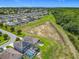 Expansive aerial view of a home with a screened pool and spacious backyard backing onto a lush greenbelt at 209 Willow Bend Dr, Davenport, FL 33897